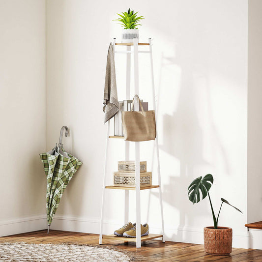 Compact Freestanding Coat Rack Organiser -  White/Oak