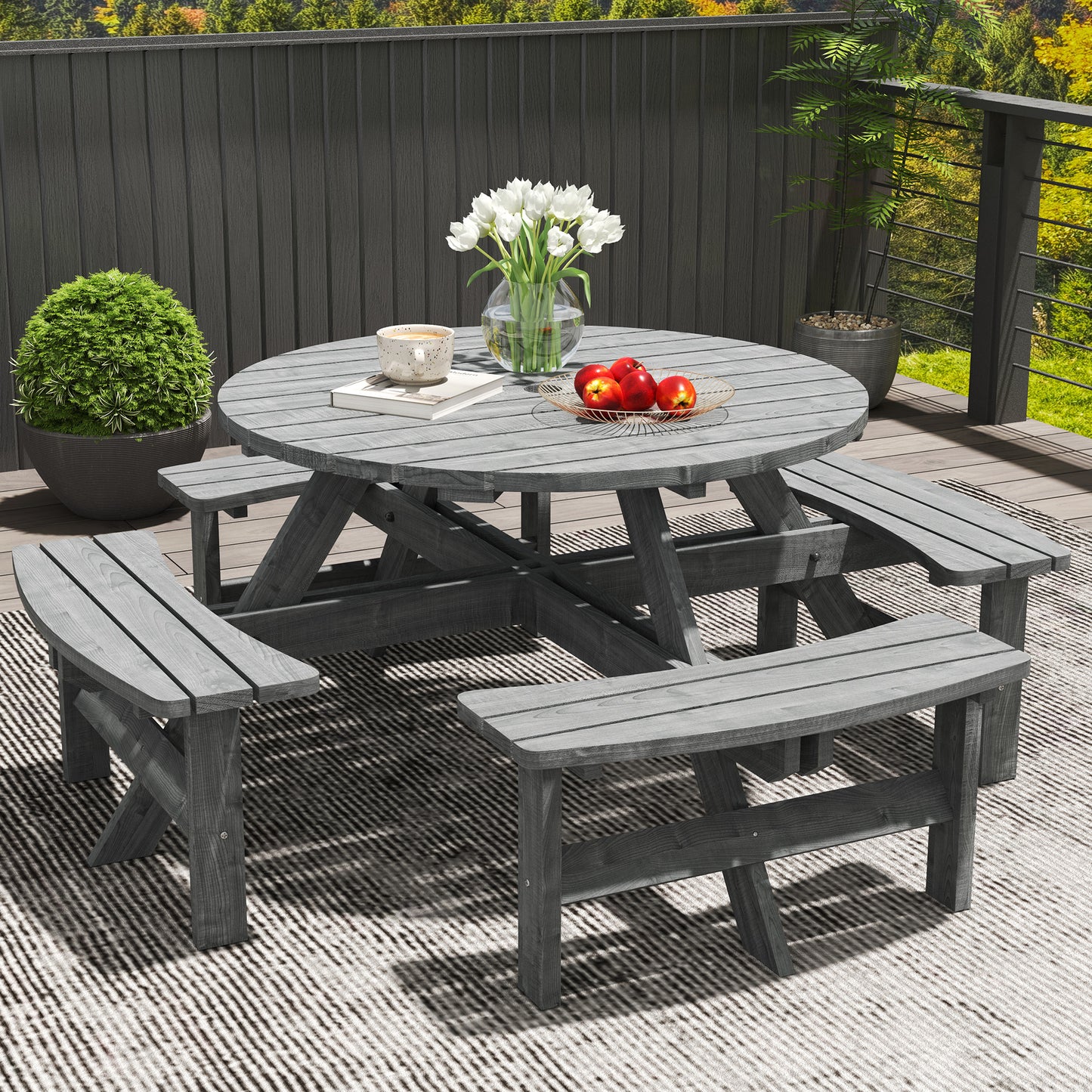 Outsunny 8-Seater Wooden Picnic Bench Set - Fir Wood
