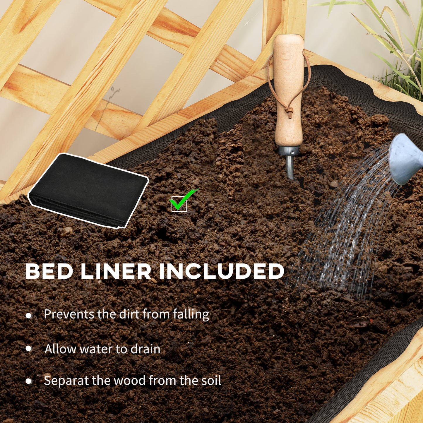 Fir Wood Planter with Tall Trellis Roof & Upper Shelf | 52L | 70x24cm Planting Area | Fabric Liner & Drainage Holes | 50kg | 76x33x177cm | Climbing Plants | Natural Wood Finish
