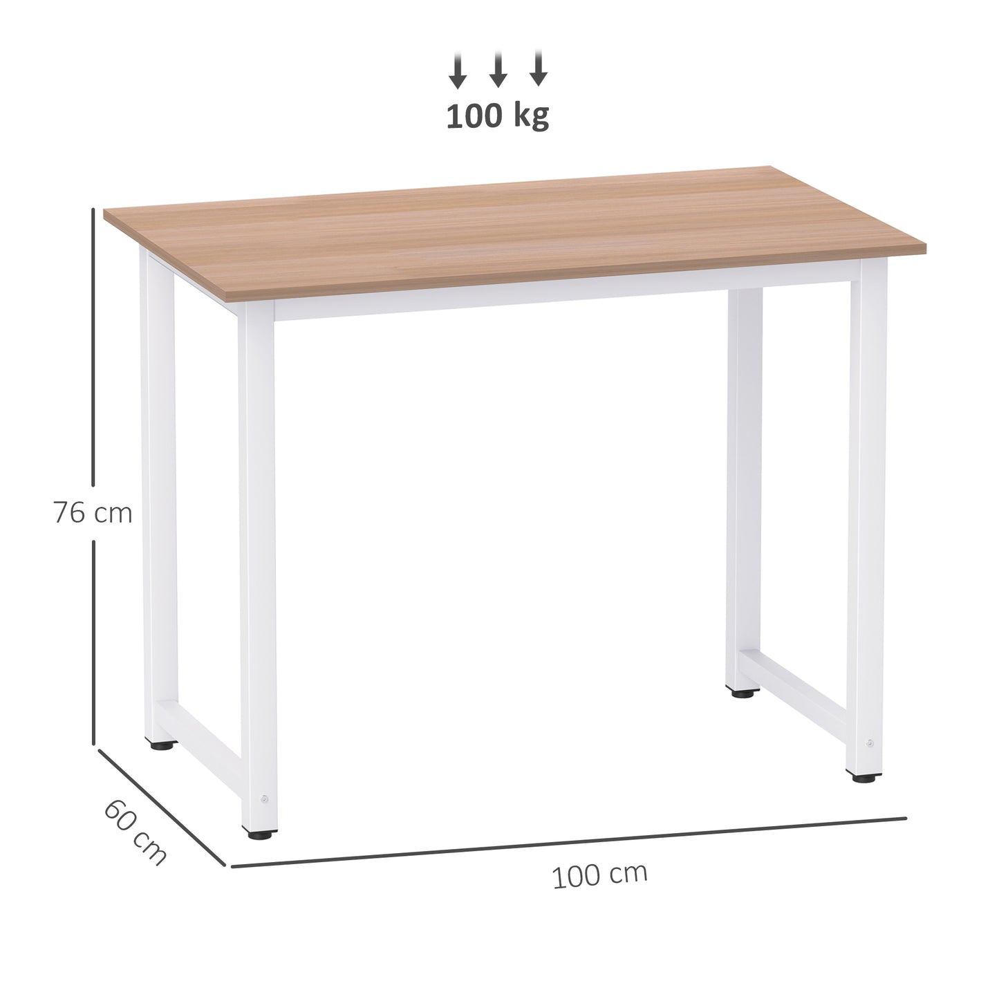 Computer Desk, Writing Table, 100 x 60 x 76cm Workstation for Home Office, Study with Metal Frame, Simple Assembly, White
