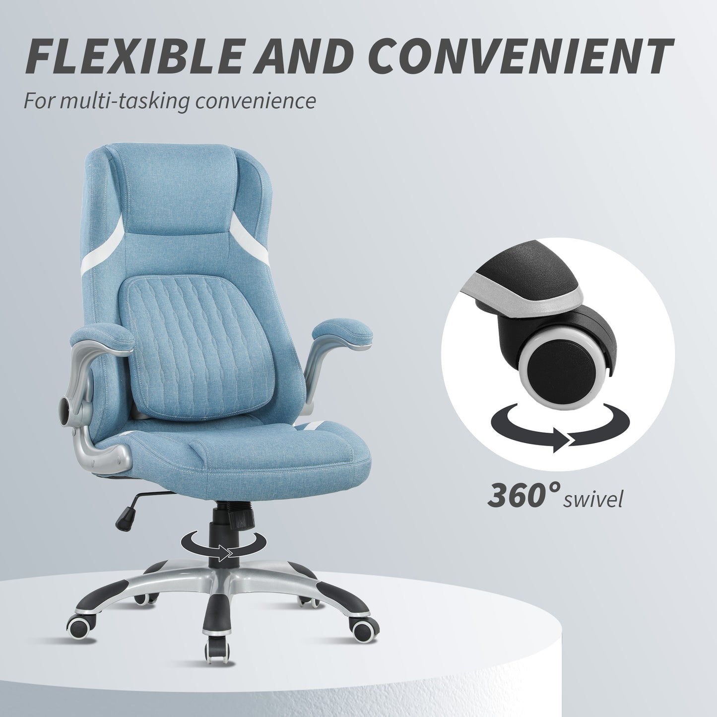 Vinsetto Linen-Look Office Chair, with Adjustable Height and Tension - Blue