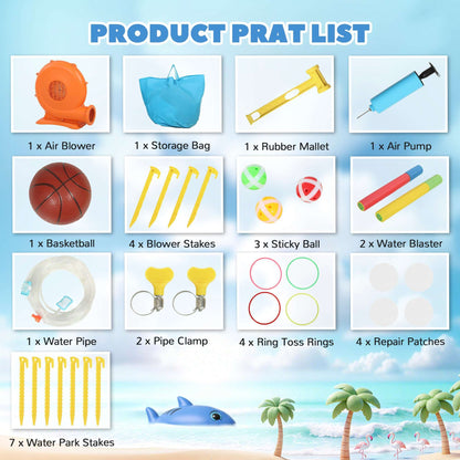 AIYAPLAY Inflatable Bouncy Castle for Kids, Sharks Theme Jumping Bounce House with Slide, Climbing Wall for Indoor Outdoor