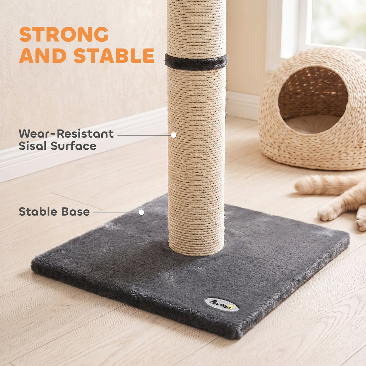 80cm Cat Scratching Post | Dark Grey Sisal Rope Claw Scratcher with Plush Base | 5kg