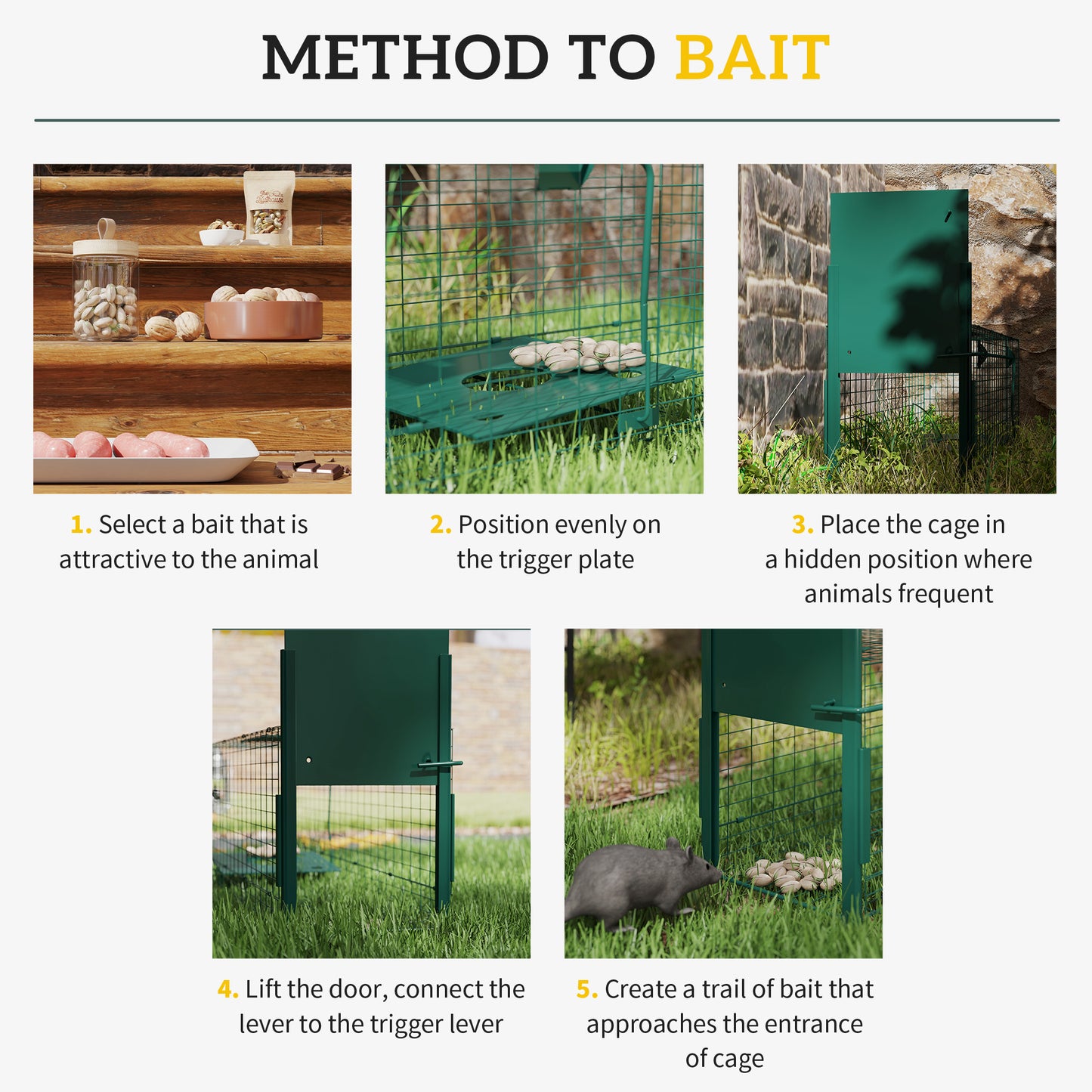 Single Door Humane Rat Trap for Small Animals, Metal Outdoor and Indoor Squirrel Trap for Mice, Cats, Rabbits, 100 X 25 X 28cm, Dark Green