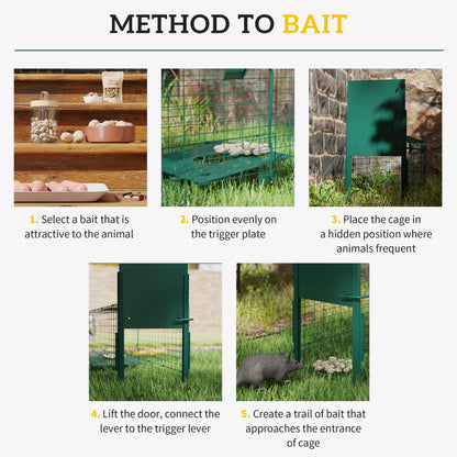Single Door Humane Rat Trap for Small Animals, Metal Outdoor and Indoor Squirrel Trap for Mice, Cats, Rabbits, 100 X 25 X 28cm, Dark Green