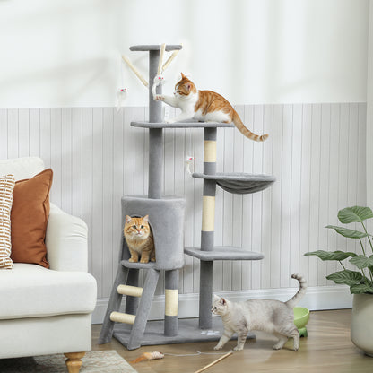PawHut Multi-Level Cat Tower, 134cm Cat Tree with Condo and Sisal Scratching Posts for Indoor Kittens, Grey