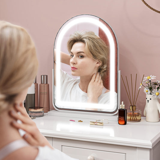 LED Vanity Mirror with Lights, 43 x 59cm Lighted Makeup Mirror with 3 Colour, 360° Rotation, Touch Screen, White