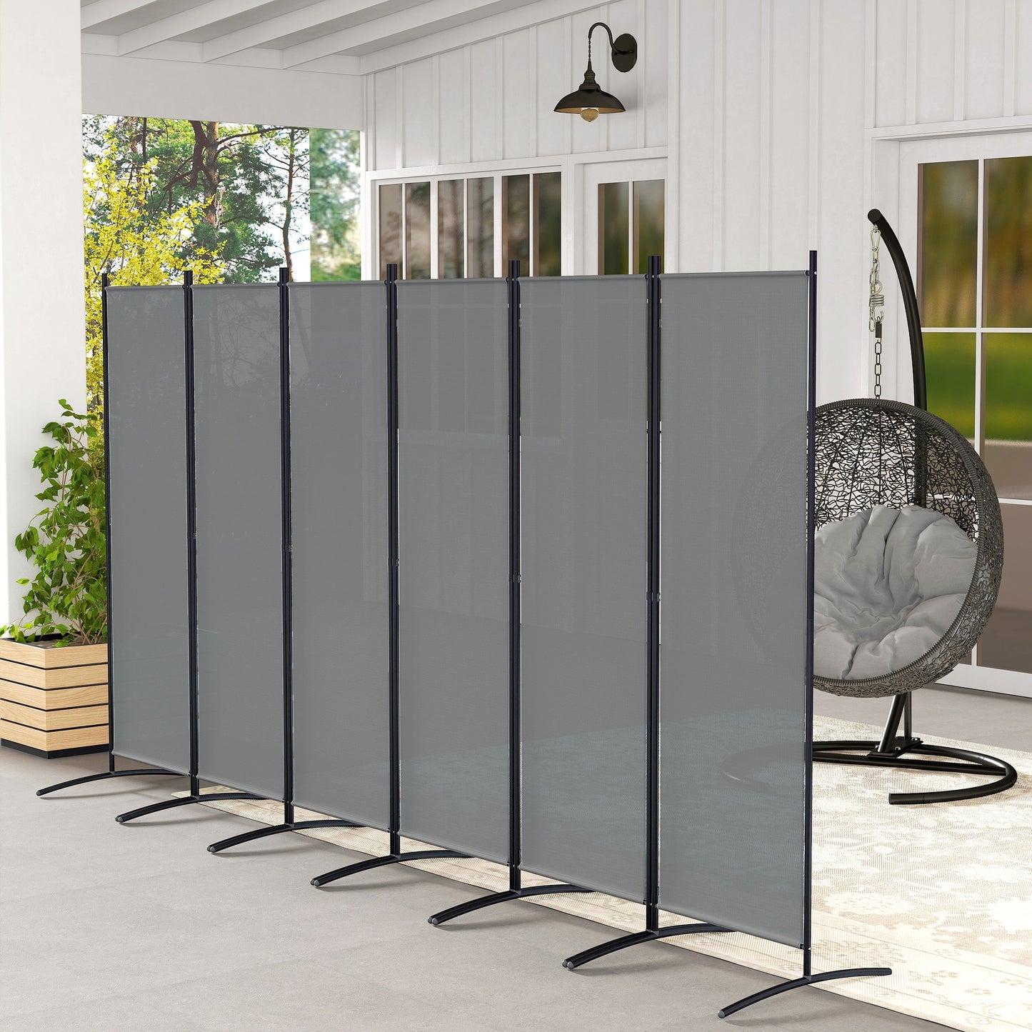 Outsunny 6 Panel Folding Room Divider Foldable Freestanding Garden Privacy Screen, 332 x 172 cm, Dark Grey