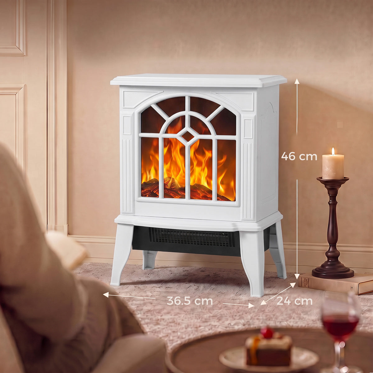 Electric Fireplace Stove | White Freestanding 2000W Heater with 3D LED Flame Effect