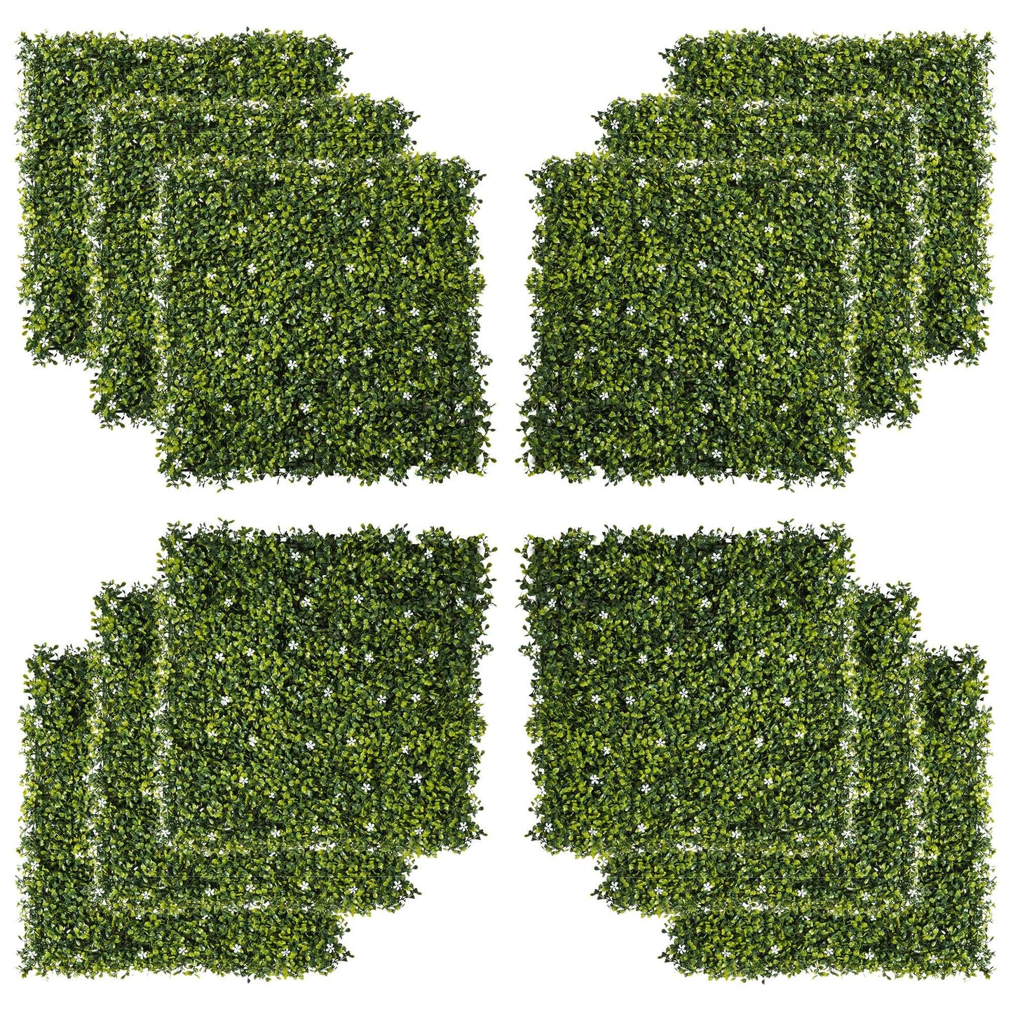 12 Pieces Artificial Boxwood Wall Panels 50cm x 50cm Grass Privacy Fence Screen Faux Hedge Greenery Backdrop Encrypted Milan Grass