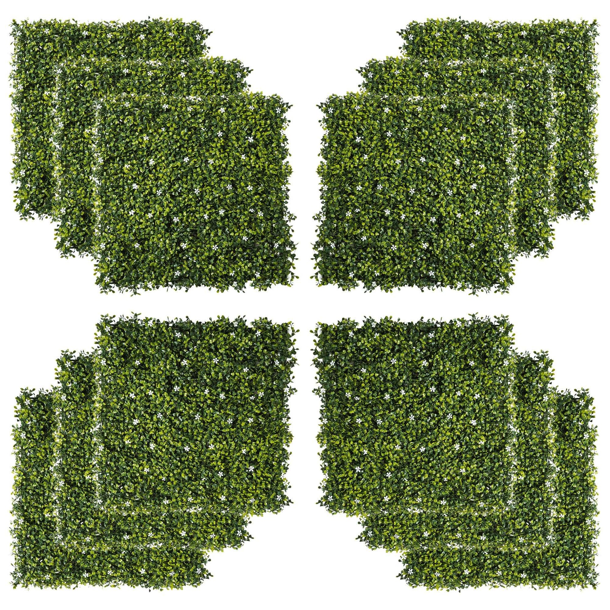12 Pieces Artificial Boxwood Wall Panels 50cm x 50cm Grass Privacy Fence Screen Faux Hedge Greenery Backdrop Encrypted Milan Grass