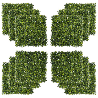 12 Pieces Artificial Boxwood Wall Panels 50cm x 50cm Grass Privacy Fence Screen Faux Hedge Greenery Backdrop Encrypted Milan Grass