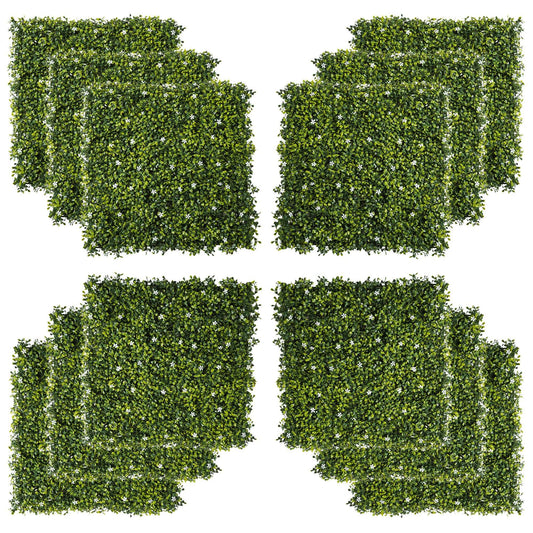 12 Pieces Artificial Boxwood Wall Panels 50cm x 50cm Grass Privacy Fence Screen Faux Hedge Greenery Backdrop Encrypted Milan Grass