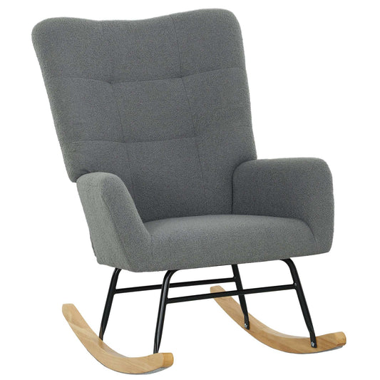 Retro Vintage Style Teddy Fleece Rocking Chair - Grey