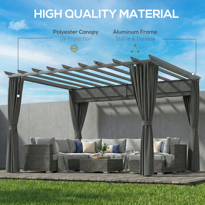 3.6x3m Aluminium Pergola | Retractable Sliding Canopy | Zip Curtains | 7.6cm Columns | Ground Stakes | Dark Grey