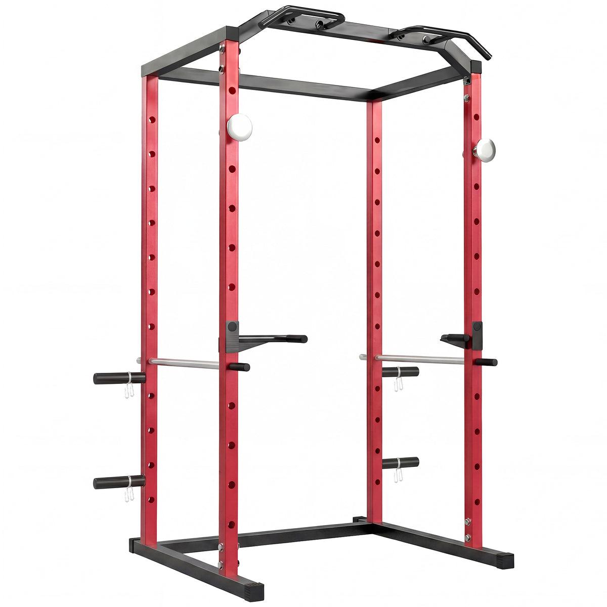 SPORTNOW Power Tower | Adjustable Squat Rack | Red & Black Steel | 160x112x215cm | 460kg Max Load | 11 Height Levels | Pull-Up Bar | Dip Station | Safety Arms | Plate Storage | Home Gym Strength Training