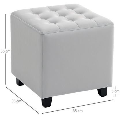 Velvet-Feel Square Ottoman - Light Grey