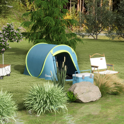 Outsunny 2 Man Pop up Camping Tent, 2000mm Waterproof with Carry Bag for Fishing Hiking Backpacking, Blue