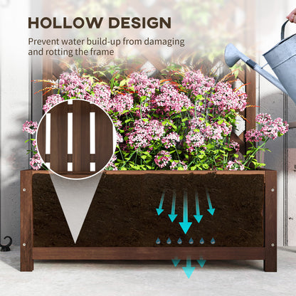 Outsunny 53L Garden Wooden Planter Box with Trellis Free Standing Flower Raised Bed with Lattice for Climbing Plants, 76cm x 36cm x 170cm, Dark Brown