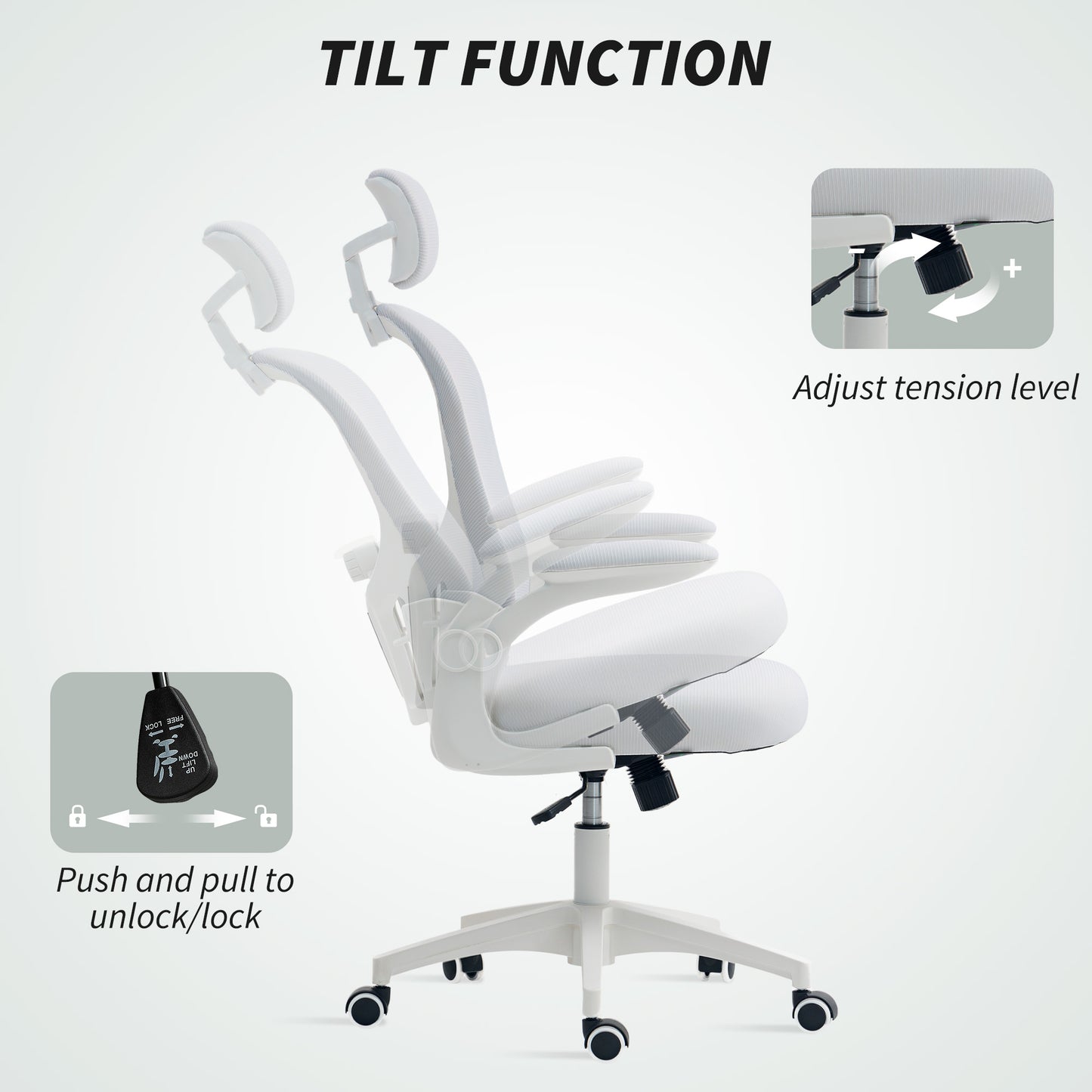 Ergonomic Mesh Office Chair | Adjustable Lumbar Support & Headrest | Flip-Up Armrests | 50x50cm Seat | Height 43-51cm | 360° Swivel | 120kg | White