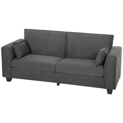 3 Seater Sofa | 200cm Linen-Look Polyester Couch | Pocket-Spring Seats, Padded Arms & 2 Cushions | Dark Grey or Dark Blue