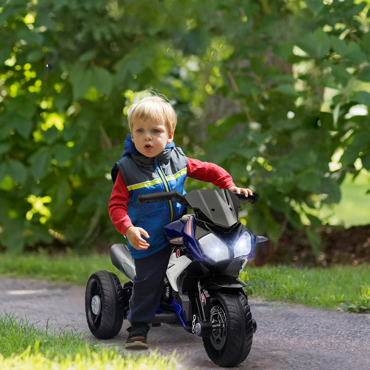 6V Kids Electric Ride-On Motorcycle | 3-Wheel Stable Design | 25W Motor | 0-3 km/h | LED Headlight | Music & Horn | 45 Min Ride | Max 25kg | Age 3-8 | 86x42x52cm | Blue or Pink