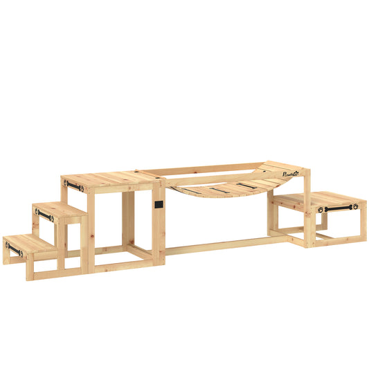 3-Piece Dog Agility Training Set | Flexible Bridge | Pause Platform | Pet Stairs | Solid Fir Wood | 50kg Per Piece | Suits Dogs Up to 40kg | Natural Wood Finish