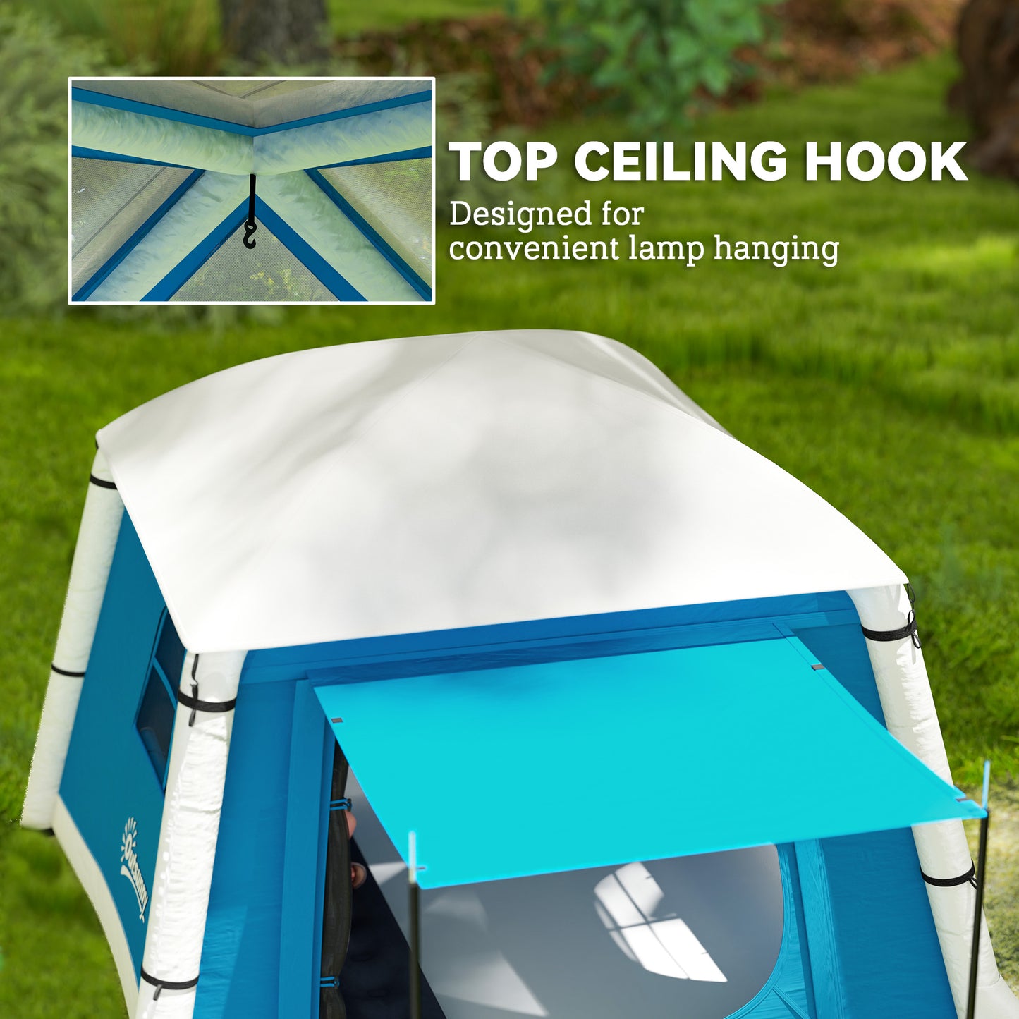 Inflatable Camping Tent w/ Hand Pump, Easy Setup 1/2 Person Blow Up Tent Waterproof 190T Taffeta w/ Mesh Windows, Doors and Carry Bag