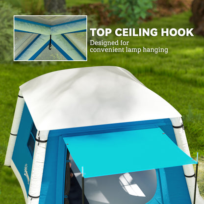 Inflatable Camping Tent w/ Hand Pump, Easy Setup 1/2 Person Blow Up Tent Waterproof 190T Taffeta w/ Mesh Windows, Doors and Carry Bag