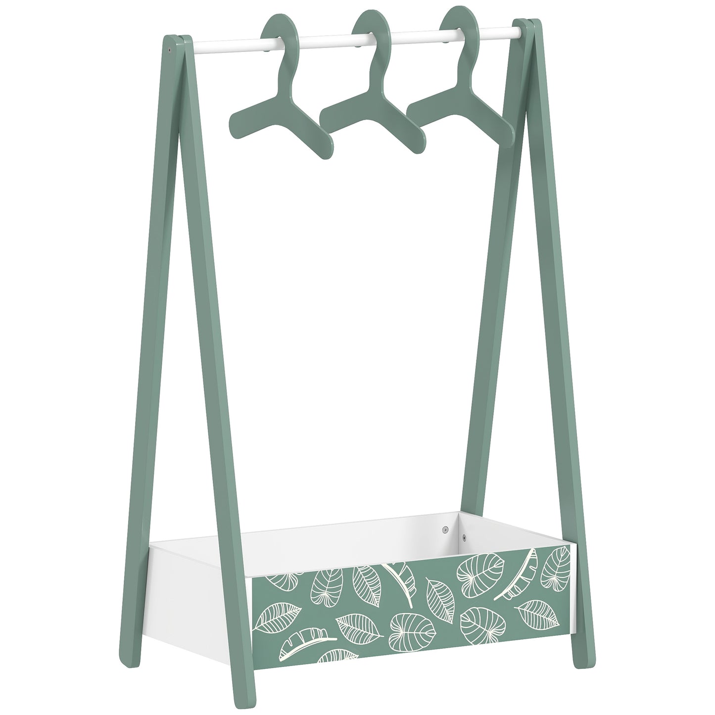AIYAPLAY Baby Clothing Rack with Hangers, Storage Shelf for Bedroom, Leaf Theme, for Ages 3-6, Green / Pink