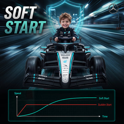 Mercedes-AMG PETRONAS F1 Licensed Kids Electric Go-Kart | Dual 12V Motors | 3 Speeds 3.3-5.5km/h | Parent Remote | Soft Start | Rear Suspension | PVC Silent Strips | Tow Handle | 2-Point Harness | Music & Lights | 123x66x39cm | 30kg | Ages 3-5 | Black