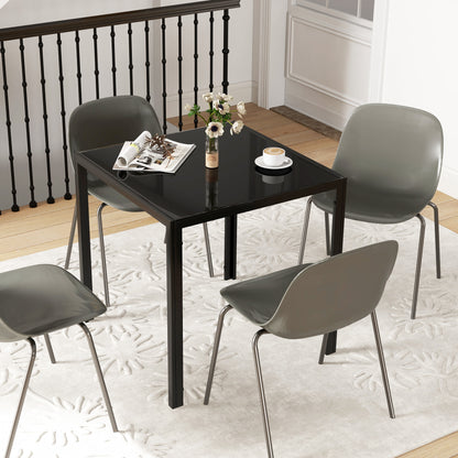 Square Dining Table | 75x75x75cm | 6mm Tempered Glass Top | Powder Coated Steel Legs | 2-4 People | 80kg | Black