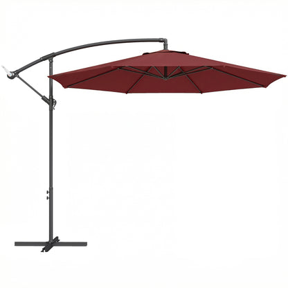 3m Cantilever Parasol with Cross Base | Crank Lift | Adjustable Angle | UV Resistant | 8-Rib | Wine Red