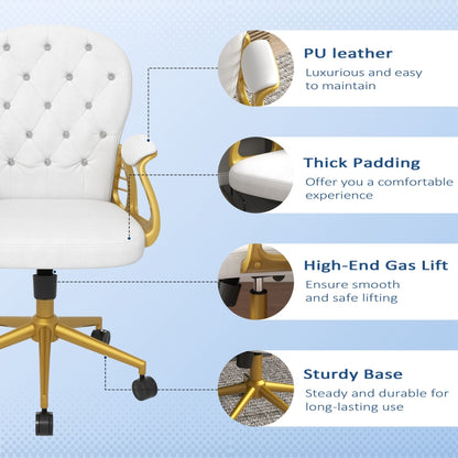 Vinsetto Height Adjustable Home Office Chair, Button Tufted Computer Chair with Padded Armrests and Tilt Function