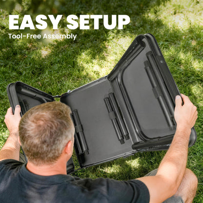 3ft Folding Camping Picnic Table | Tri-Fold | 90x40cm | Water Repellent MDF Top | Mesh Storage Layer | Carry Bag | 35kg | Black