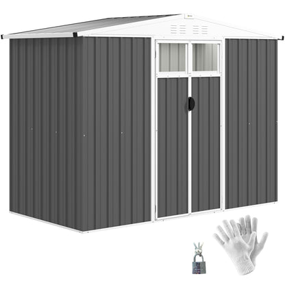 Outsunny 8 x 4 ft Metal Garden Shed, Garden Storage Shed with Window, 4 Vents and Lockable Door, Waterproof Galvanised Steel Tool Storage Shed