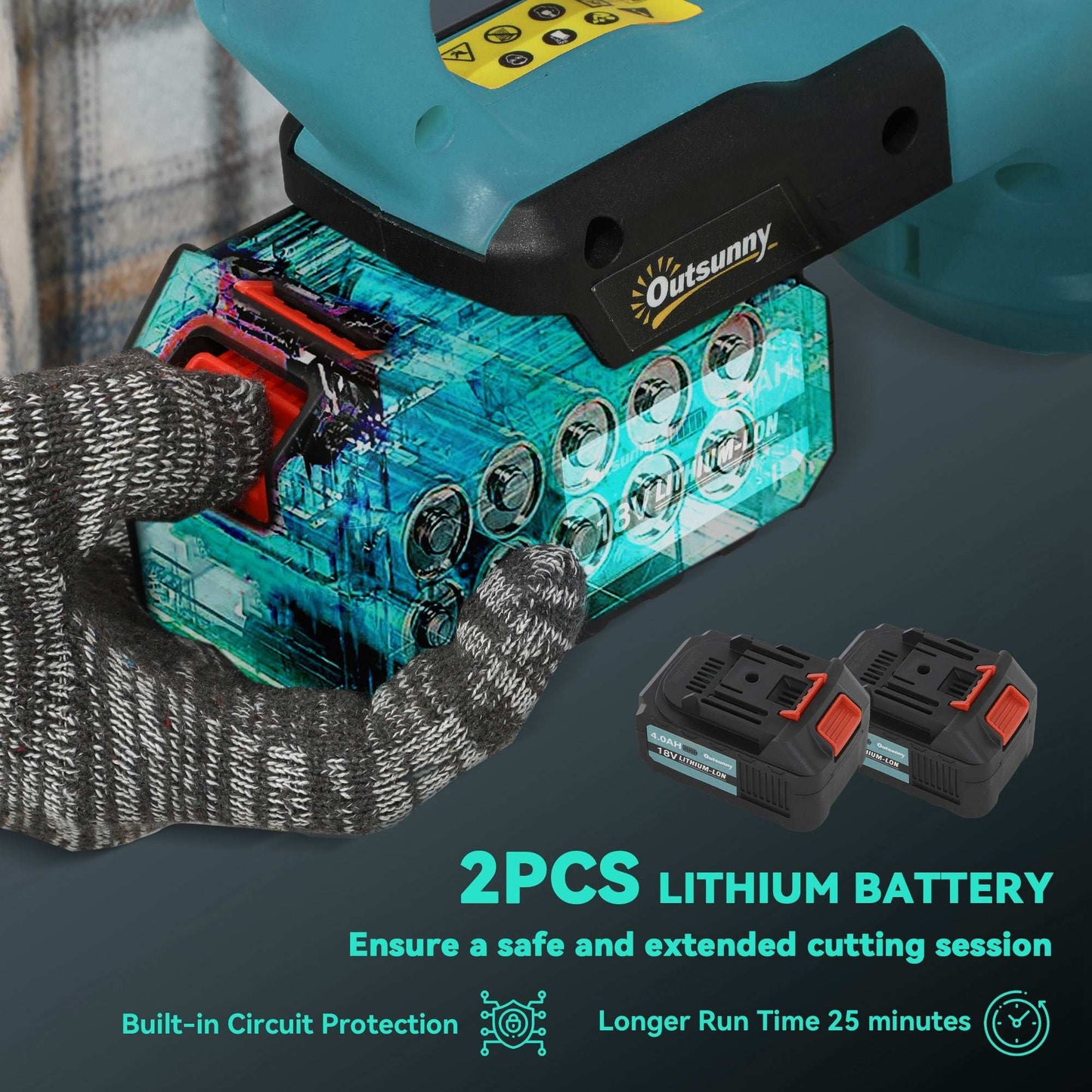 Outsunny Cordless Hedge Trimmer, Electric Hedge Cutter with 51cm Blade, Brushless Motor and 2 Batteries for Branches, Shrubs, Twigs, Blue