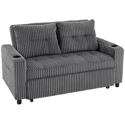 2 Seater Click Clack Sofa Bed with Pull Out Design, Corduroy Upholstery - Charcoal Grey