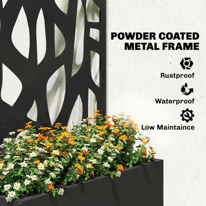Metal Raised Garden Bed with Trellis & Privacy Screen | Powder-Coated Steel | 20L Soil | 30kg Capacity | 61x89cm Trellis | 61x23x113cm | Balcony & Patio | Climbing Plants | Black