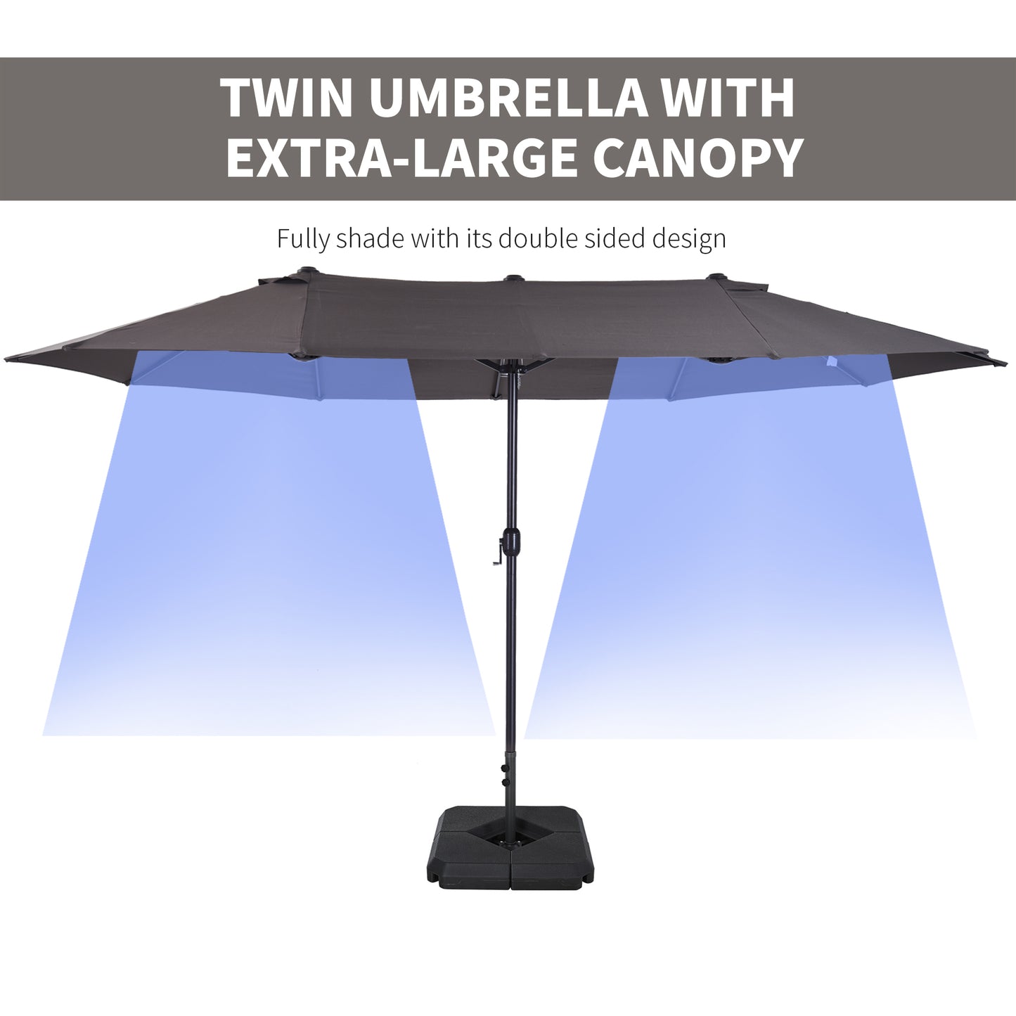Outsunny 4.6m Garden Parasol Double-Sided Sun Umbrella Patio Market Shelter Canopy Shade with Umbrella Stand, Grey