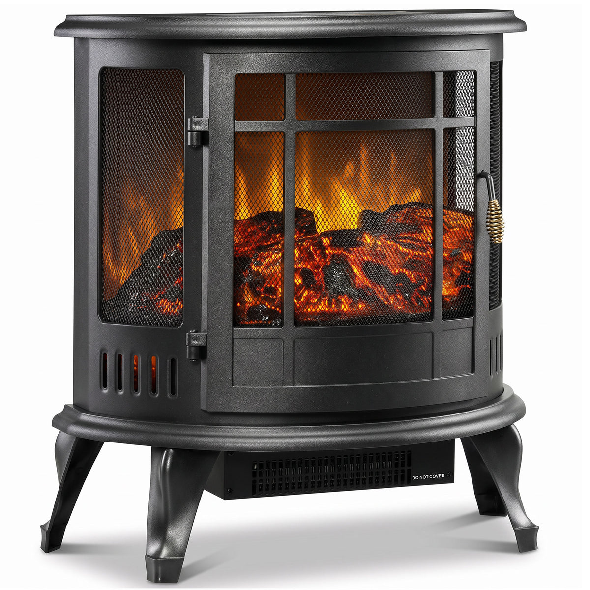 3-Sided Electric Fireplace Stove | Energy Efficiency Rating C | 2000W Freestanding Heater with Independent LED Flame, Adjustable Brightness & 15-30 m² Coverage | Black
