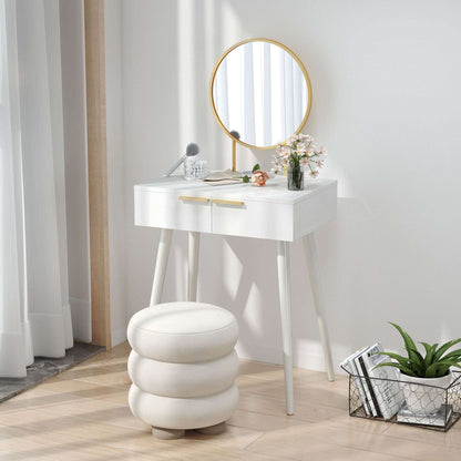 Dressing Table with Round Mirror - White