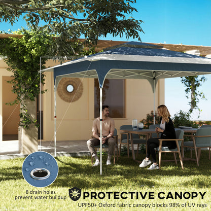 3.5x3.5m Pop Up Gazebo | One-Push Central Lock | Double-Tier UPF50+ 210D Oxford Fabric | 8 Rainwater Holes | 3 Height Settings | Windproof Level 4-6 | Snow Rated | Ropes & Stakes | Carry Bag | Blue & White