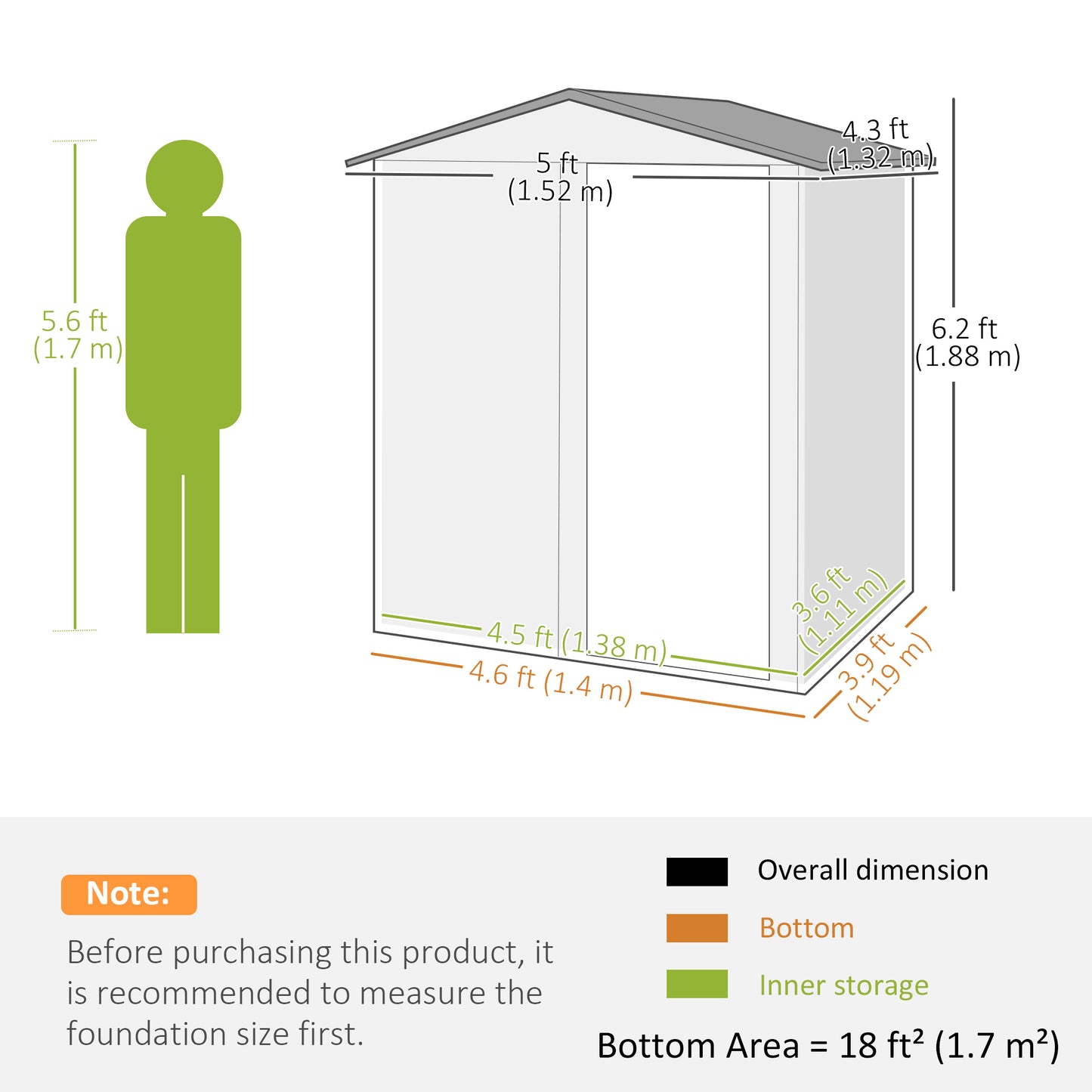 Outsunny 5ft x 4.3ft Outdoor Garden Storage Shed - Grey Wood Effect
