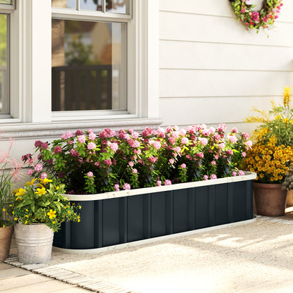 Galvanised Steel Raised Garden Bed | Folded Safety Edges | Snap-On Tool-Free Assembly | Powder-Coated Rust-Resistant | Open Bottom | 136x52x31cm | Herbs Flowers & Veg | Dark Grey