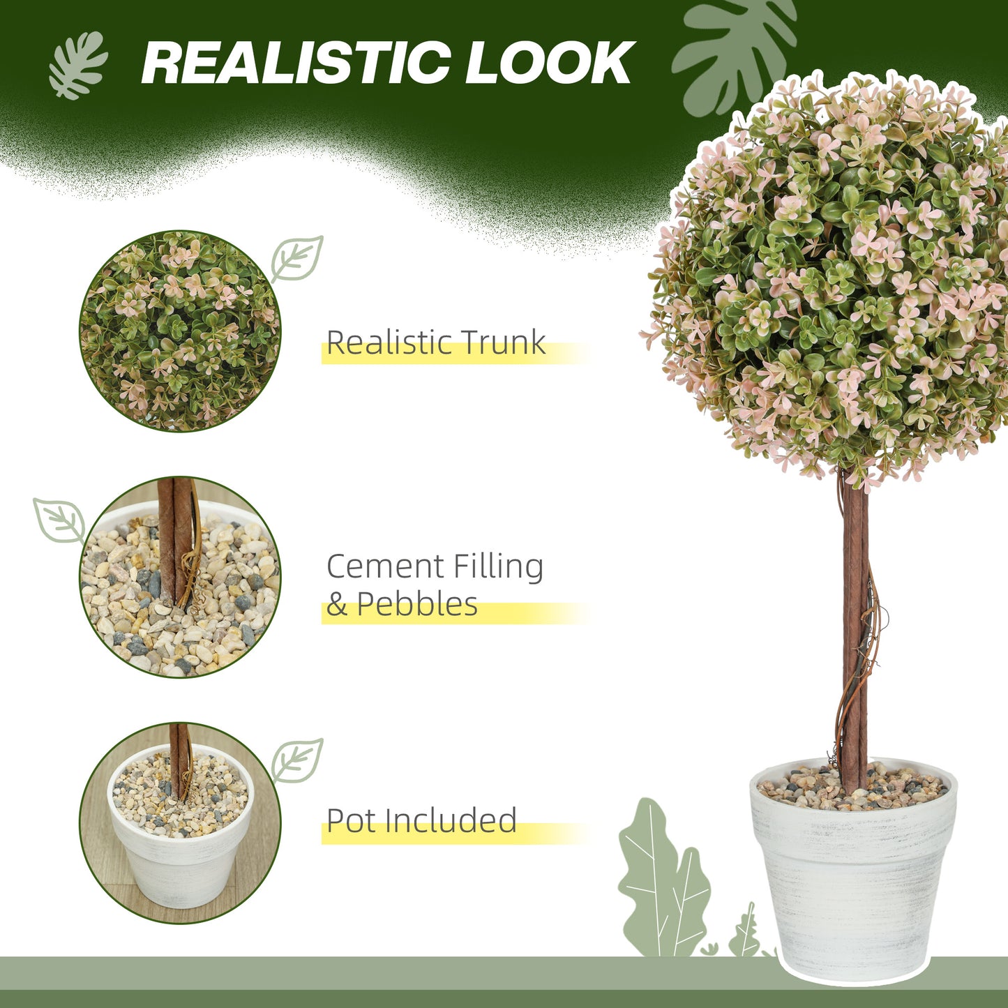 Set of 2 Decorative Artificial Plants, Murraya Flowers in Pot, Fake Plants for Home Indoor outdoor Decor, 60cm, Cream White