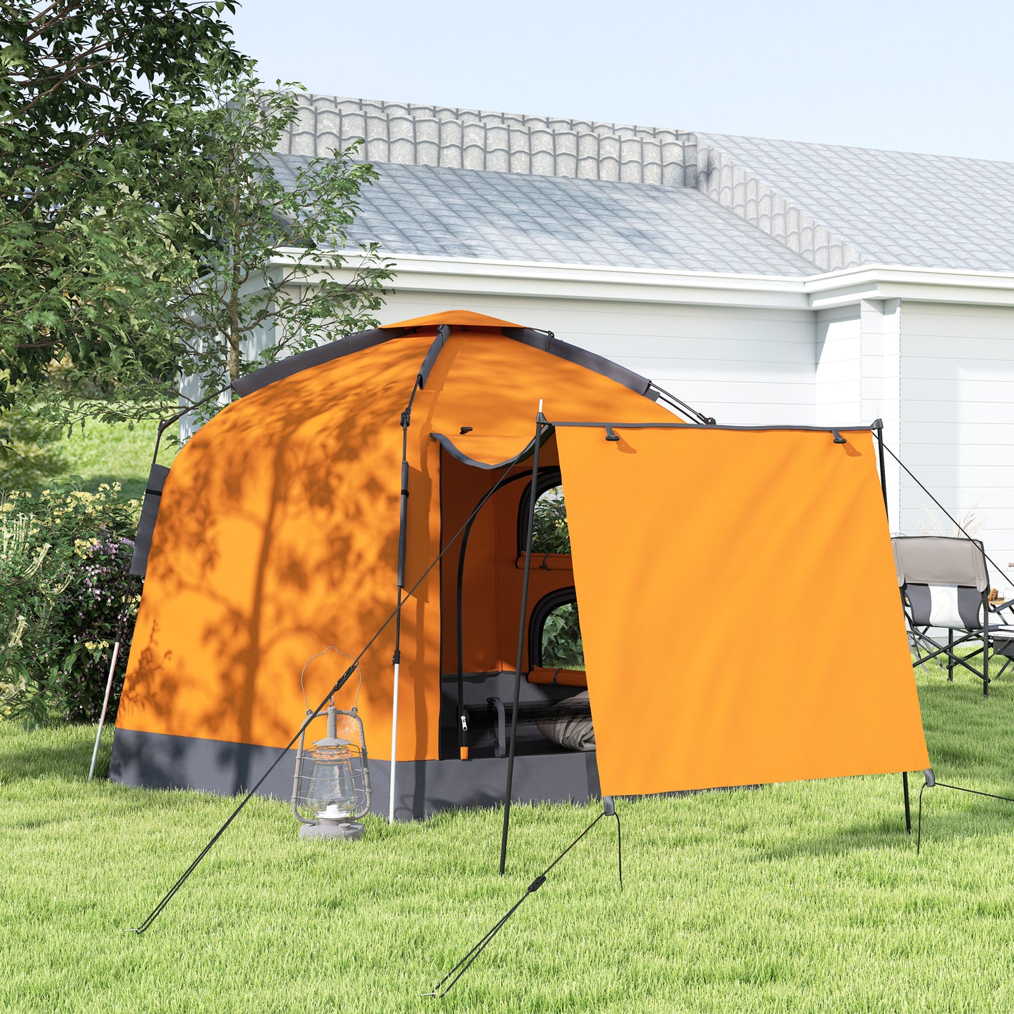 Automatic Pop Up Camping Instant Setup 2-4 Man Tent W/ Mesh Windows, Waterproof & Portable Dome W/ Carrying Bag for Camping / Orange
