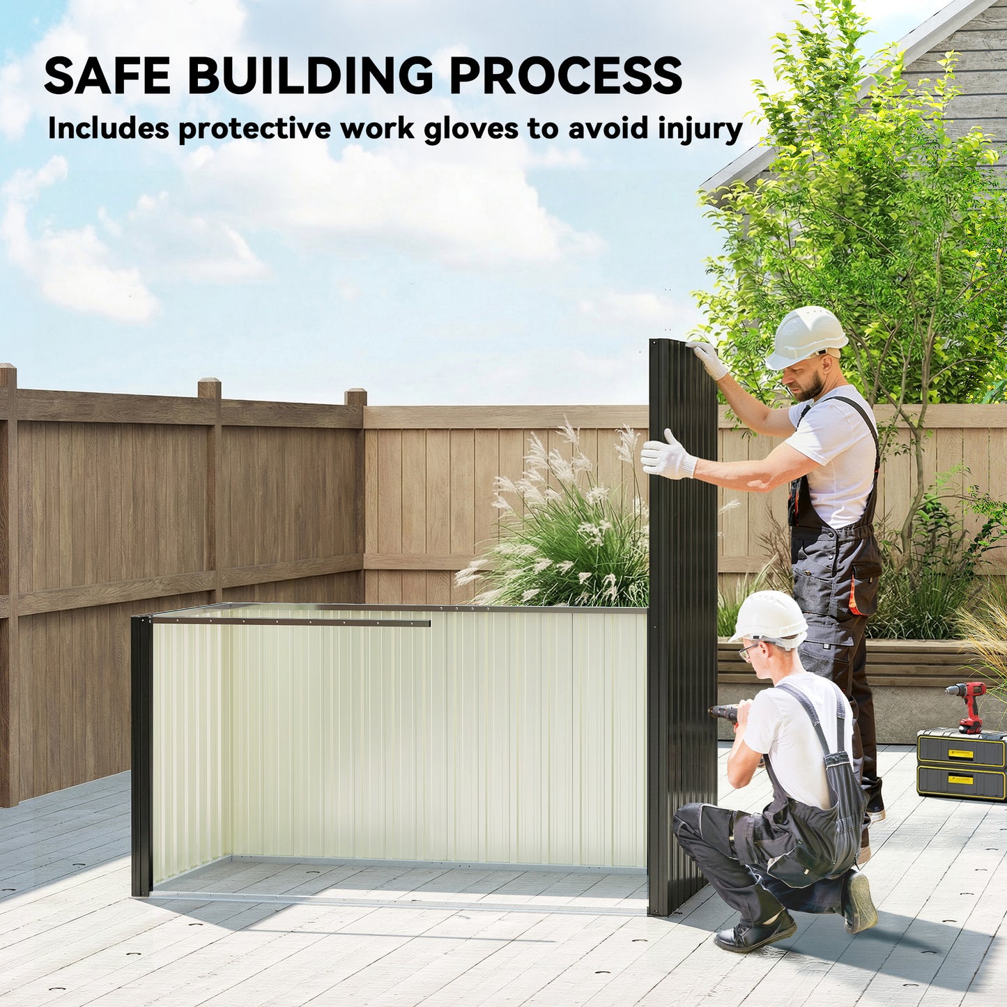 Compact Lean-To Galvanised Steel Garden Storage Shed | Lockable Door | Vent System | Sloped Roof | 20kg/㎡ Snow Load | 163x90x179cm | Patio & Flagstone | Dark Grey & White