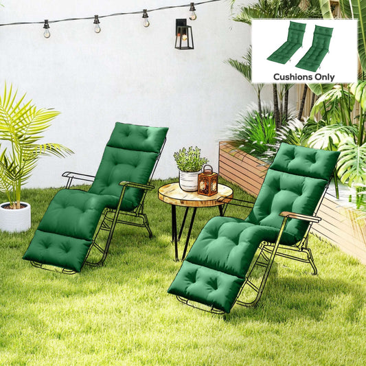 Set of 2 Sun Lounger Cushions | 190x56x10cm | High-Resilience PP Foam | UPF20+ | Fade & Splash Resistant | 220gsm Polyester | 6 Tie Fastenings | Green