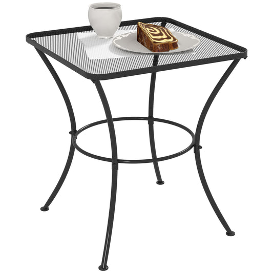 60cm Square Garden Table, Outdoor Metal Bistro Side Desk with Mesh Top, Black